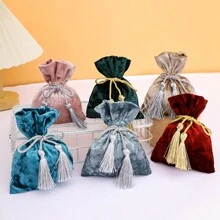 10 túi quà tặng trang sức nơ tua rua nhung nhiều màu, lý tưởng cho đám cưới, tiệc mừng, đính hôn, sinh nhật, tiệc tùng, quà tặng tân gia (Lưu ý: Sức chứa có hạn sau khi rút dây, khách hàng yêu cầu sức chứa lớn vui lòng thận trọng) (Kích thước phẳng 14 * 10CM, 6 màu: Đỏ, Hồng, Sâm panh, Xanh lam, Xám, Xanh lục) - Nhiều màu - Xem 2
