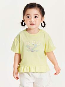 mini bala Camiseta de manga corta para niñas pequeñas, bebés e infantes con estampado dulce, transpirable, parte superior para niños