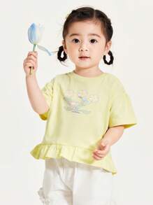 mini bala Camiseta de manga corta para niñas pequeñas, bebés e infantes con estampado dulce, transpirable, parte superior para niños