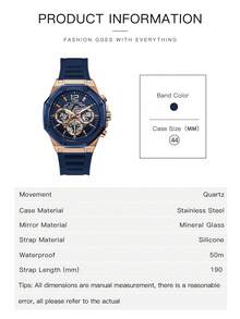 Reloj Momentum Octagonal para hombres, reloj analógico de cuarzo multifunción de 6 agujas con día/fecha, con brazalete de silicona, caja azul de 44mm GW0263G2 - Azul - Ver 4
