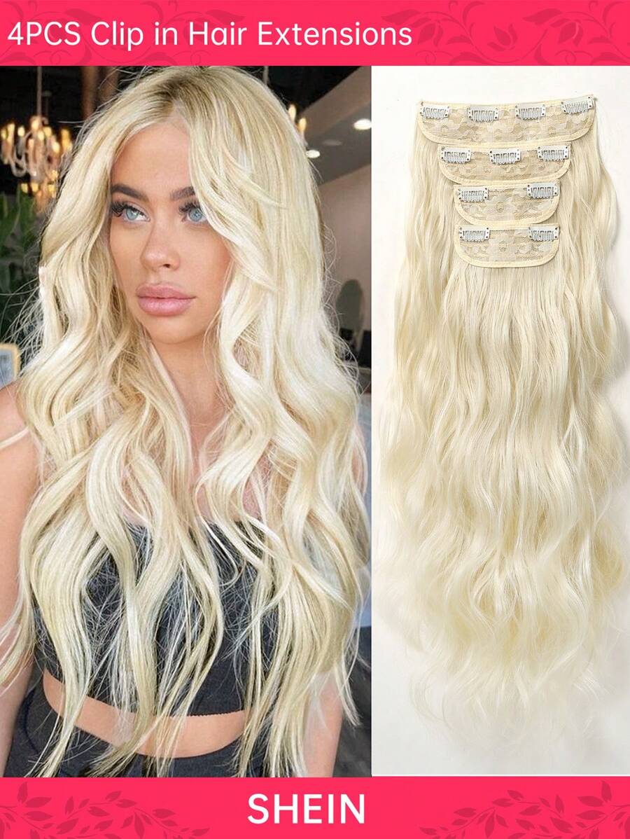 4Pcs/Set Soft Wavy Curly Hair Extensions 22 Inch Blond Clip In Hair
