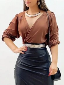 Women Tops - 棕色 - 查看 2