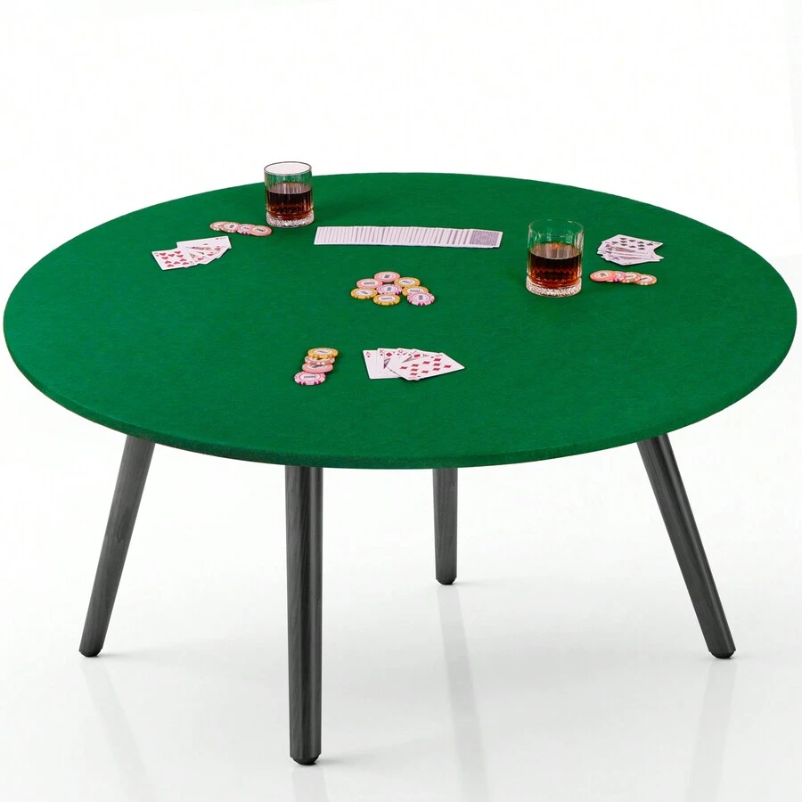 1pc Felt Poker Tablecloth Round Table Cover Elastic Fitted, Diameter 36-48 Inches Green Game Table Mat For Poker, Mahjong, Card Games (Table Not Included) - Green - View 1