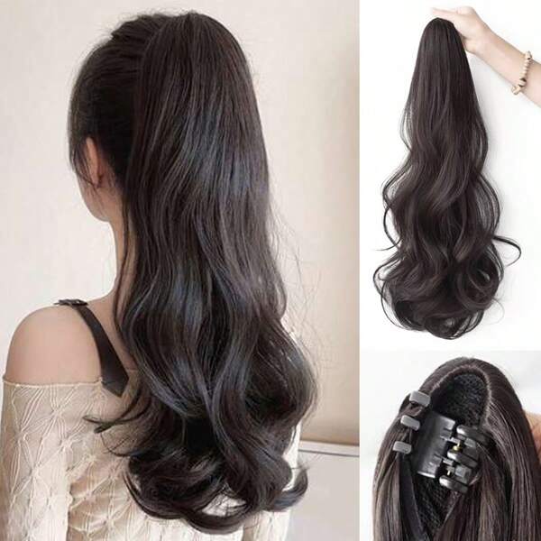Women's Hair Extensions Scrunchy Clip Ponytail Hair Extensions Wavy Curls Brown Black Hair Extensions 18 Inch Women's Ponytail Hair Extensions
