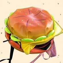 Mochila de hamburguesa de gran capacidad - Diversión con diseño de dibujos animados, forma creativa redonda, mochila versátil para la escuela y el día a día - Perfecta para estudiantes, accesorio moderno - Amarillo - Ver 2