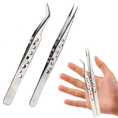 1pc Industrial Electronic Precision Stainless Steel Bend Straight Pointed Anti-Static Tweezers, Manual Tool For Mobile Maintenance, Tools For Men