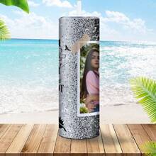 1pc, Custom Photo 20oz Skinny Tumbler, Stainless Steel Water Bottle With Plastic Lid And Straw, Summer Winter Drinkware,Mother's Day Gift