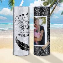 1pc, Custom Photo 20oz Skinny Tumbler, Stainless Steel Water Bottle With Plastic Lid And Straw, Summer Winter Drinkware,Mother's Day Gift