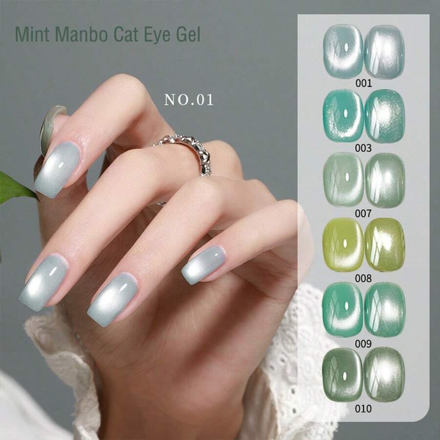 annies 海洋日10色薄荷色瑪姆博玻璃珠貓眼凝膠指甲油5g，全息閃粉反光磁性貓爪凝膠沙龍特殊指甲裝飾