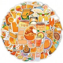 50 piezas de pegatinas impermeables de vinilo autoadhesivas de bebida de jugo de naranja, ideales para personalizar equipaje, botellas de agua, fundas de teléfonos móviles, laptops, patinetas, cascos, etc. - Naranja - Ver 2