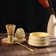 4 件套易于清洁的抹茶茶具套装，带工具架，包括碗、搅拌器、勺子，是仪式的绝佳礼物，传统日式装饰，抹茶套装回到学校 - A - 查看 4