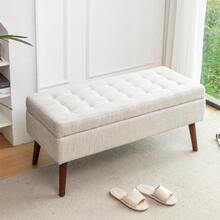 Leather Storage Bench With Storage, Storage Ottoman Bench For Bedroom, 43.3" W X 17.7" End Of Bed Bench Foot Of Bed Bench Entryway Bench - 淺灰色 - 查看 2