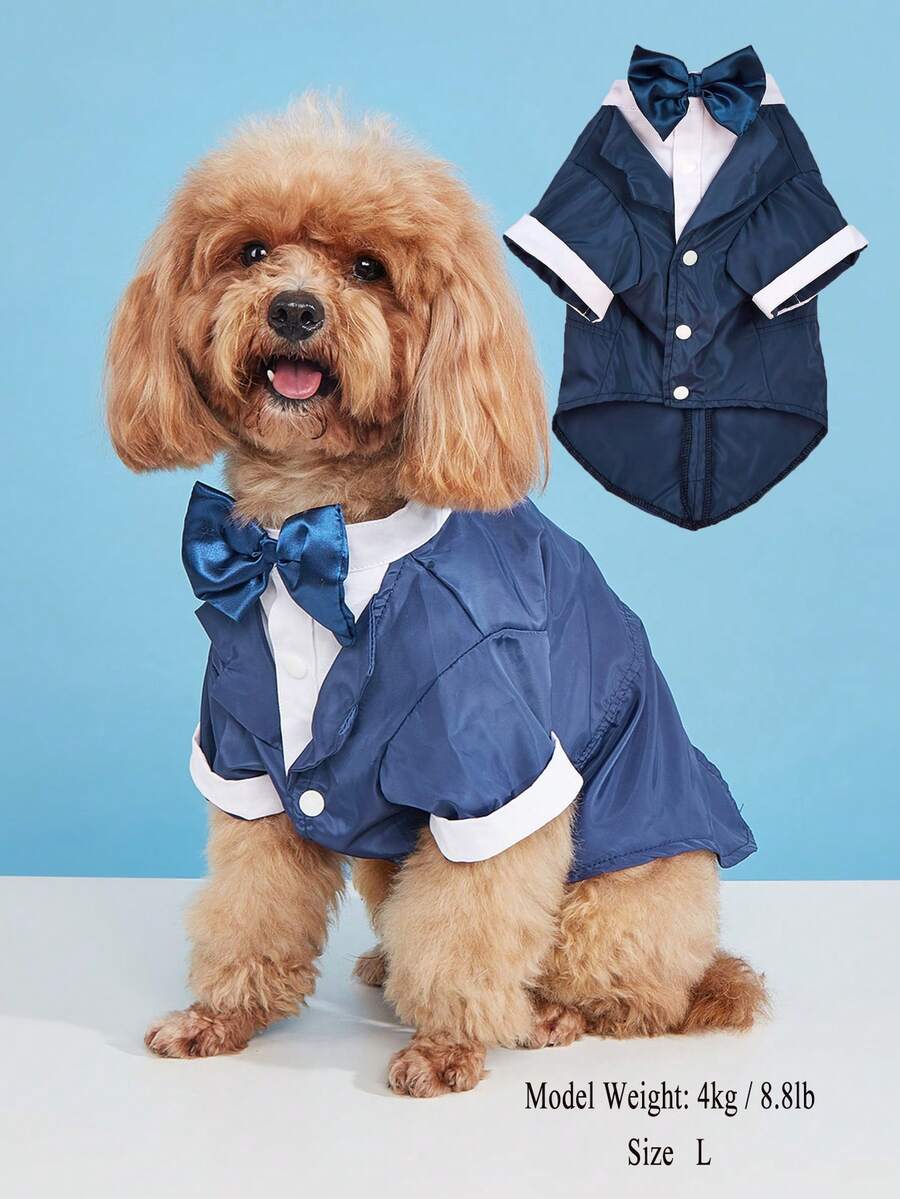 1pc Blue Dog Wedding Celebration Bow Tie Tuxedo Style Sturdy 2 In 1 Multi-Color Button Pet Shirt Suit