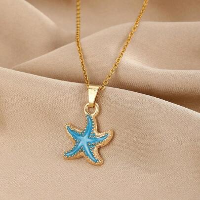 1 chiếc vòng cổ mặt dây chuyền hình sao biển dễ thương nhiều màu sắc dành cho trẻ em, kèm dây chuyền thép không gỉ, thích hợp cho mùa hè đi biển, hẹn hò, sinh nhật, mặc hàng ngày, đi học.