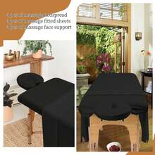 12 Pcs 4 Set  Massage Table Sheets Set Premium Microfiber, Includes 4 Pcs Flat Sheet,4 Pcs Fitted Sheet And 4 Pcs Face Cradle Cover,For Spa Bed Cover Massage Fitted Sheet Beauty Salon Hair Salon - 黑色 - 查看 4