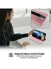 keyunfei 16寸玫瑰金闪粉磁吸防盗卡槽防震翻盖钱包式手机壳，兼容Moto G Power 5G 2024/12 Pro Max/Galaxy S23/Nova Y70/Honor X9b/Vivo Y21/OPPO A53/Redmi Note 10S - 玫瑰金 - 查看 4