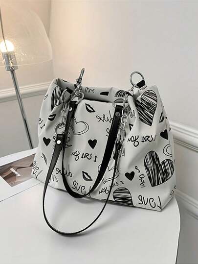 Women's Solid Color Chain Decor PU Leather Handbag Shoulder Bag, Minimalist Lightweight Large Capacity Tote Bag, Suitable For Daily Office And Travel, Fashion Shoulder Bag Crossbody Bag Handbag Backpack, Back To School Season Teacher's Day Gift, The Best Teacher Gift Forever