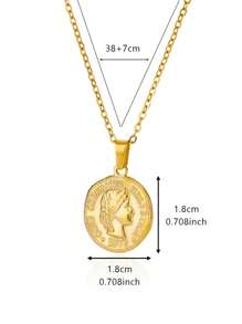 1PC Vintage Ancient Greek Arethusa Goddess Coin Pendant Necklaces For Women Men 18K Gold Plated Stainless Steel Adjustable Chain Necklace Goddess Worship Celebrity Medal Reversible Keepsake Fashion Jewelry Accessories