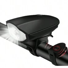 Lanterna Farol Com Buzina Bike Prova D'água Usb Led + Sinalizador Pisca Traseiro Bike Ciclista Mtb - Preto - Visão 4