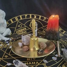 1 件 5.51 英寸圆形金属储物盘、占星术星形印花烛台桌祭坛盘、瓷砖占卜烛台、仪式托盘、桌上摆饰、家居装饰、蜡烛配件 - 彩色 - 查看 6