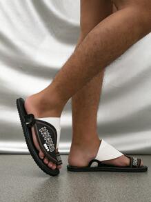 Men's Spring To Summer Flat Sandals Comfortable Arab Style Slippers Shoes Black And White Slippers - Black and White - View 5