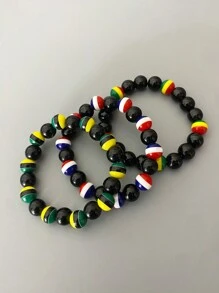 1pc Fashionable Tricolor Beaded Elastic Bracelet In The Colors Of National Flag, Versatile And Minimalist Accessory