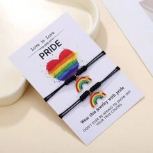 2pcs LGBT Style Rainbow Handmade Braided Friendship Bracelets For Couples And Friends