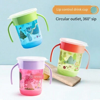 Children's 360 Magic Water Cup Portable Drinking Cup With Sealed Leak-Proof Lid, Handle, And Large Caliber, For Toddlers And Infants To Learn Drinking