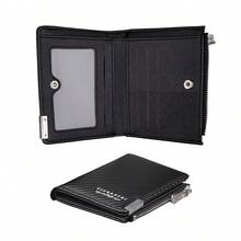 1pc Men's Carbon Fiber Pattern PU Leather Fashion Wallet, Multifunctional Zipper Versatile Multi-Card Slot Card Holder - Black - View 5