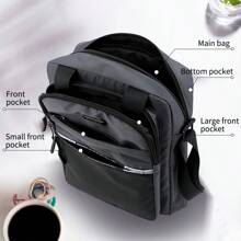 Men's Multi-Pocket Shoulder Messenger Bag, Square Bag, Handbag, Multi-Function Nylon Casual Shoulder Bag, Letter Print, Large Capacity Multi-Compartment Briefcase For Business Travel