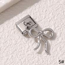 1pc Exquisite Y2K Style Italian Pendant With Gold/Silver Inlaid Cubic Zirconia, Bowknot, Teardrop, Planet, Paw, Star, Etc. - Ideal For DIY Bracelets And Gifts - Multicolor - View 4
