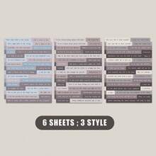 6 Sheets Per Pack English Stickers Paper Handbook Planner Writing Literature Book Diy Material Decorative Scrapbooking Or Journaling Vintage Scrapbook Stickers Phrase Word Stickers For Scrapbooking Junk Journal Supplies Planners DIY,School Supplies,Back To School