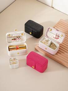 CASEGRACE 1 pièce Boîte à bijoux de voyage en PU, étui à bijoux pour femmes, organisateur portable | Petit étui à bijoux | Cadeau d'anniversaire pour femmes, cadeau pour petite amie, support à bijoux multi-grille, retour à l'école