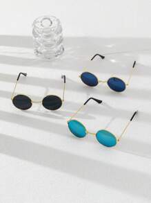 3 piezas Gafas de moda vintage con marco redondo de metal para niños
