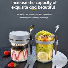 Taza de avena tipo bento para desayuno, atractiva taza con cuchara para desayuno, taza para yogurt, taza portátil para ensalada y batido, como regalo de Navidad o útiles escolares - Multicolor - Ver 2