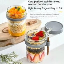 Taza de avena tipo bento para desayuno, atractiva taza con cuchara para desayuno, taza para yogurt, taza portátil para ensalada y batido, como regalo de Navidad o útiles escolares - Multicolor - Ver 1