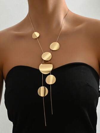 1pc Fashionable Elegant Creative Geometric Round Smooth Brushed Asymmetrical Arrangement Snake Chain Women's Versatile Necklace