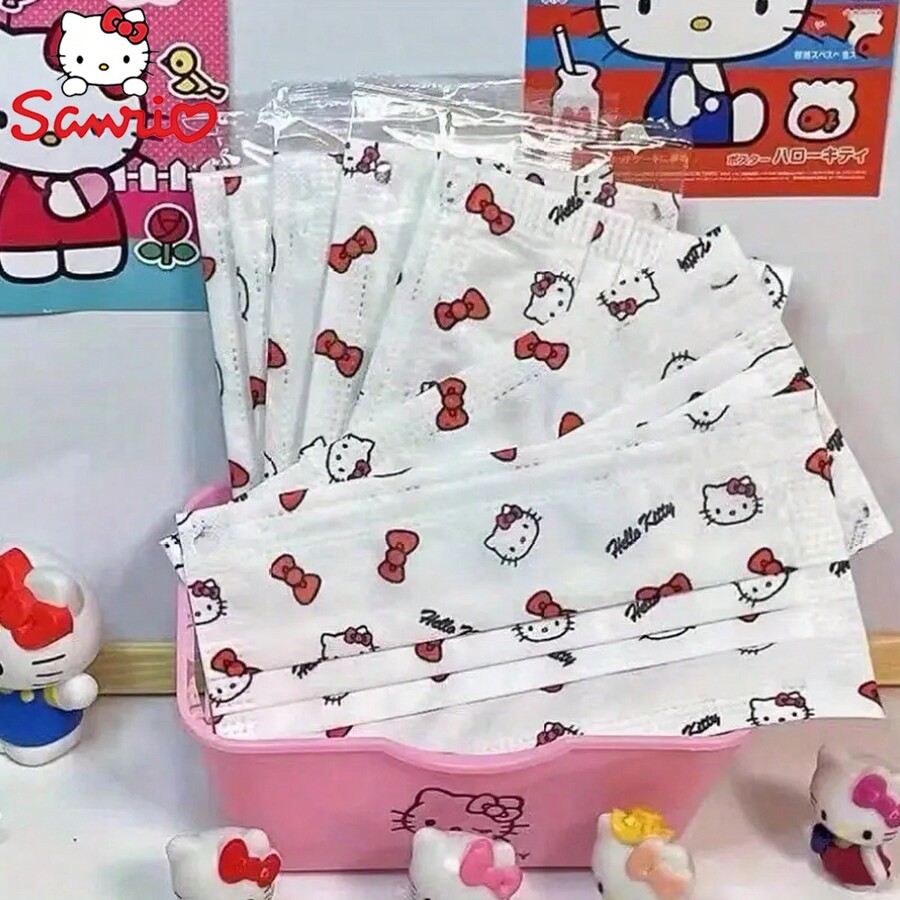 50PCS Official Kitty Disposable Mask, ThreeLayer NonWoven Cute