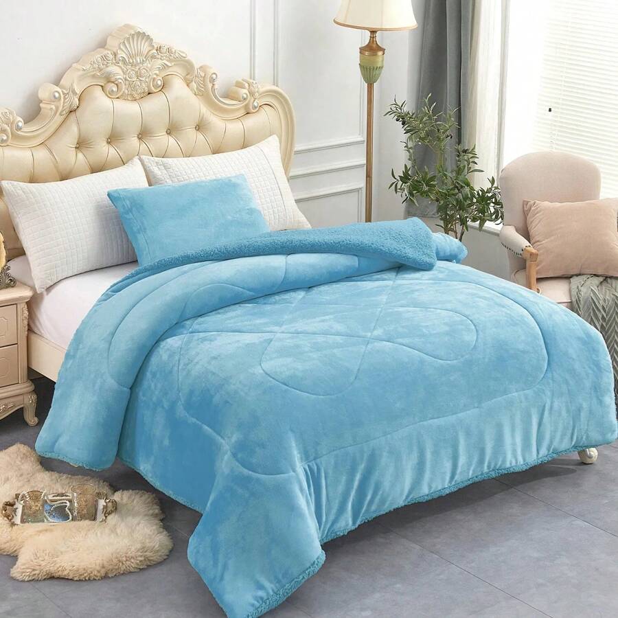 Bộ chăn bông JML Micromink Sherpa - Bộ chăn bông, chăn ga gối đệm mềm mại cho mọi mùa, Bộ chăn bông, chăn bông và gối bông - Xanh dương - Xem 1