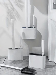 Grey Silicone Toilet Brush Set, With Double Brush Head, Wall Mountable For Household Bathroom, Gap Cleaning Brush For Toilet - Grey - View 1