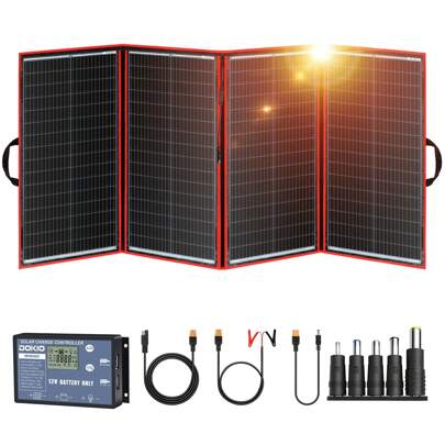  DOKIO 300w 18v Portable Foldable Solar Panel Kit (21x41inch, 17lb) Solar Charger With Controller 2 USB Output To Charge 12v Batteries/Power Station (AGM, Lifepo4) Rv Camping Trailer Emergency Power......