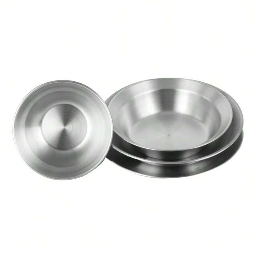 Juego de vajilla para exteriores, 4 piezas de tazones y platos de acero inoxidable, platos para barbacoa y buffet