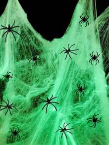 1/3/5入組萬聖節蜘蛛網裝飾，人造伸展DIY蜘蛛網與假蜘蛛，有白色、綠色、黑色，為室內戶外裝飾、聚會用品所需 - 查看 4