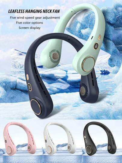 1pc Neck Hanging Fan, Portable Bladeless Neck Fan With 5 Wind Speed Adjustable, Digital Display, Suitable For Students, Office, Holiday Essentials, Outdoor Travel, Perfect Gift