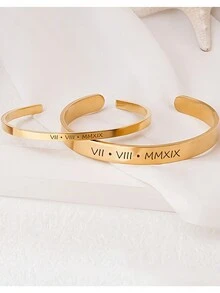 Vòng đeo tay khắc tên tùy chỉnh, Unisex, Vòng đeo tay có thể điều chỉnh bằng thép không gỉ cổ điển thời trang, được cá nhân hóa với ngày và tên, trang sức tuyên bố, quà tặng gia đình trong bữa tiệc cho bạn gái hoặc quà kỷ niệm cho những người thân yêu - Hoa hồng vàng - Xem 4