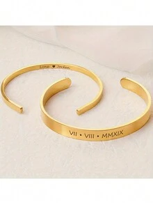 Vòng đeo tay khắc tên tùy chỉnh, Unisex, Vòng đeo tay có thể điều chỉnh bằng thép không gỉ cổ điển thời trang, được cá nhân hóa với ngày và tên, trang sức tuyên bố, quà tặng gia đình trong bữa tiệc cho bạn gái hoặc quà kỷ niệm cho những người thân yêu - Hoa hồng vàng - Xem 7