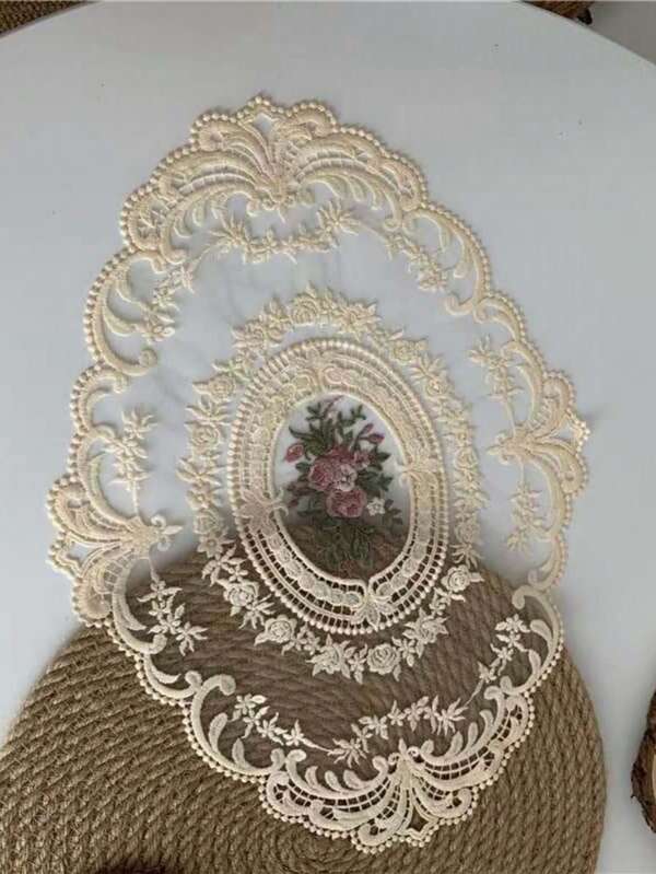 1pc Retro Lace Placemats, Vintage French Style Elegant Lace Doily, Handmade Embroidered Table Mats For Home Table Decoration Party Dressing