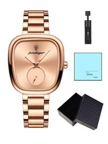 POEDAGAR 1pc Business Women's Stainless Steel Quartz Watch, Unique Fashion Oval Rose Gold Dial, 30M Waterproof, Christmas/New Year's Gift For Women - 玫瑰金 - 查看 11