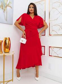 VESTIDO ENVELOPE LONGO LISO  VISCULINHO MANGA CURTA - Vermelho - Visão 2