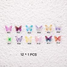 48pcs Mini Acrylic 3D  Butterfly Nail Art Decorations, Fresh Style DIY Nail Decorations - Multicolor - View 9